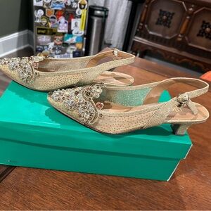 Worn once, with box! Beautiful gold kitten heels from J. Renee!